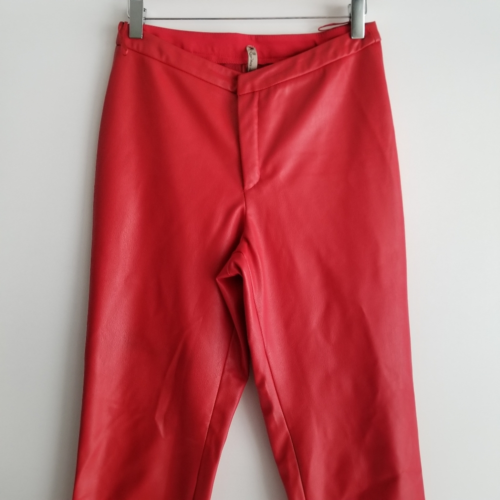 Faux leather looking red high rise pants